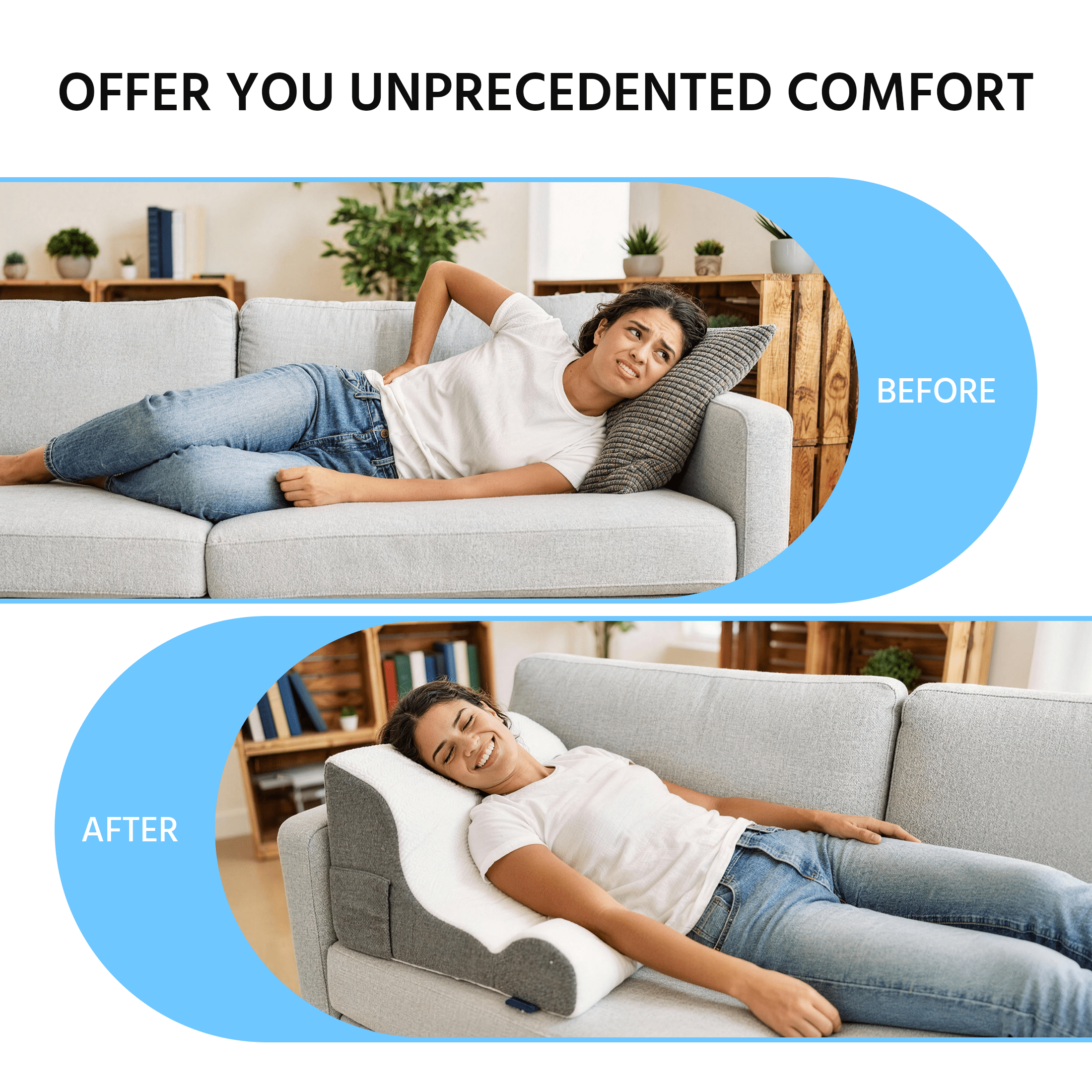ORFELD Wedge Pillow for Sleeping,Resting,Back Pain Relief and Post Surgery,Memory Foam Cushion with Grey and White Patterned Polyester Cover, Ideal for Bedroom & Living Room,White
