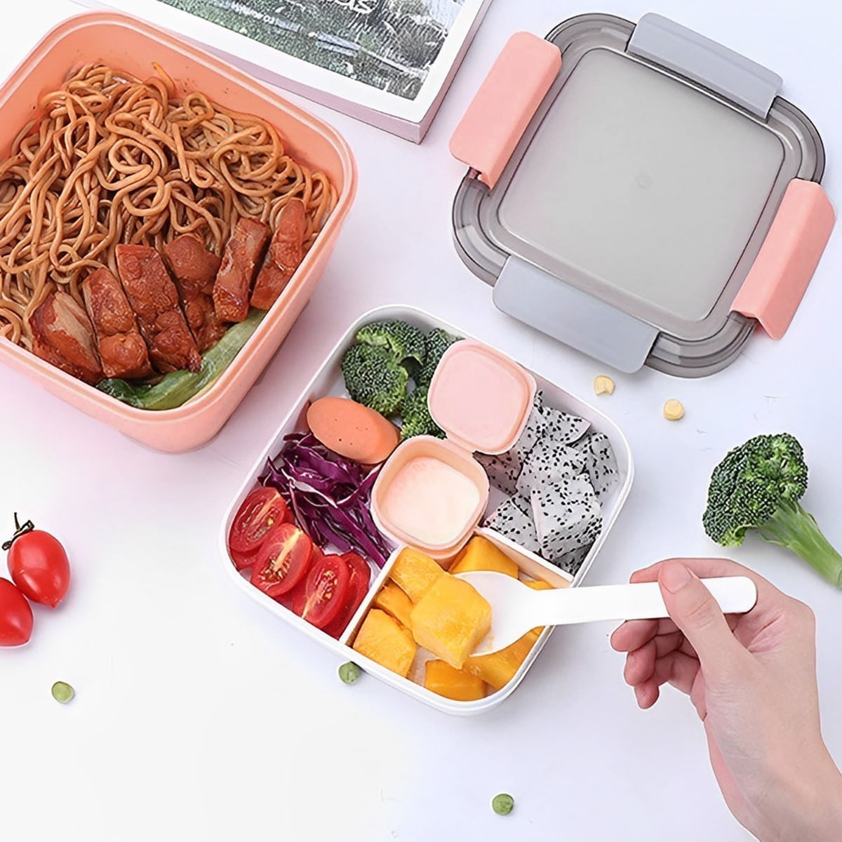 Dww-lunch Box With 3 Compartments, Salad Lunch Box For Adults/kids,  Leakproof Bento Box, Microwavable, Bpa Free Red, 1500ml