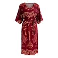 thumbnail image 5 of Bysome Women Dress Flower Print Long Sleeve V-Neck Dresses Summer Casual Women Dresses Size L Red, 5 of 5