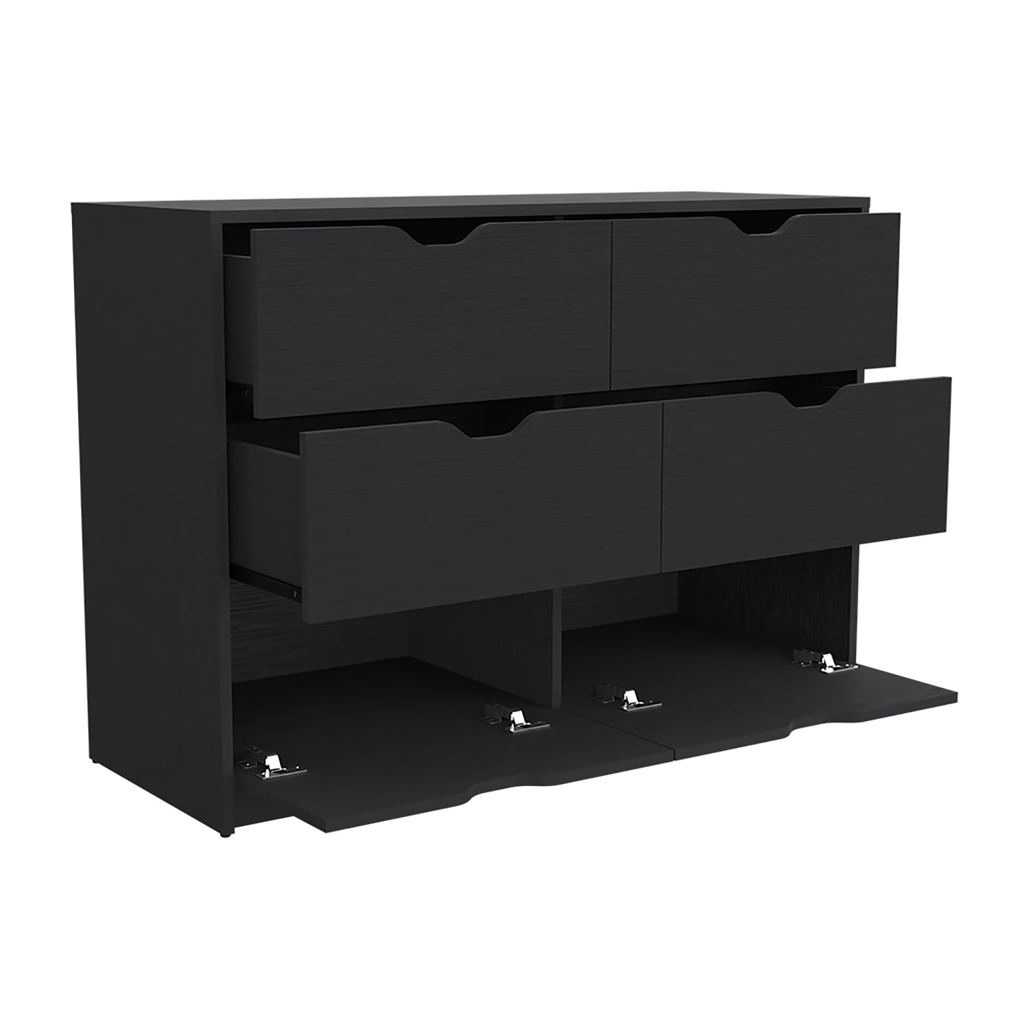 Kadyn 4 Drawers Dresser with 2 Cabinets, Black Nursery Dresser for Living Room, Storage Cabinet, 42.20"W Chest of Drawers