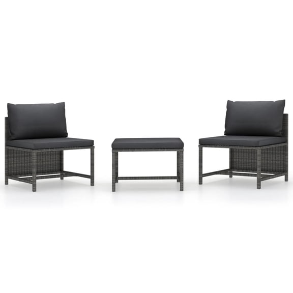 Casafoyer 3 Piece Patio Sofa Set with Cushions Gray Poly Rattan