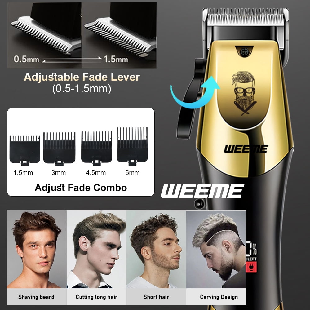 Men's Hair Clipper Kit, Cordless Professional T-Blade Trimmer Set with Adjustable Fade Dial, 4 Guide Combs (1.5-6mm), USB Rechargeable 2-in-1 Razor for Hair & Beard, Home Salon Barber Tool Gift