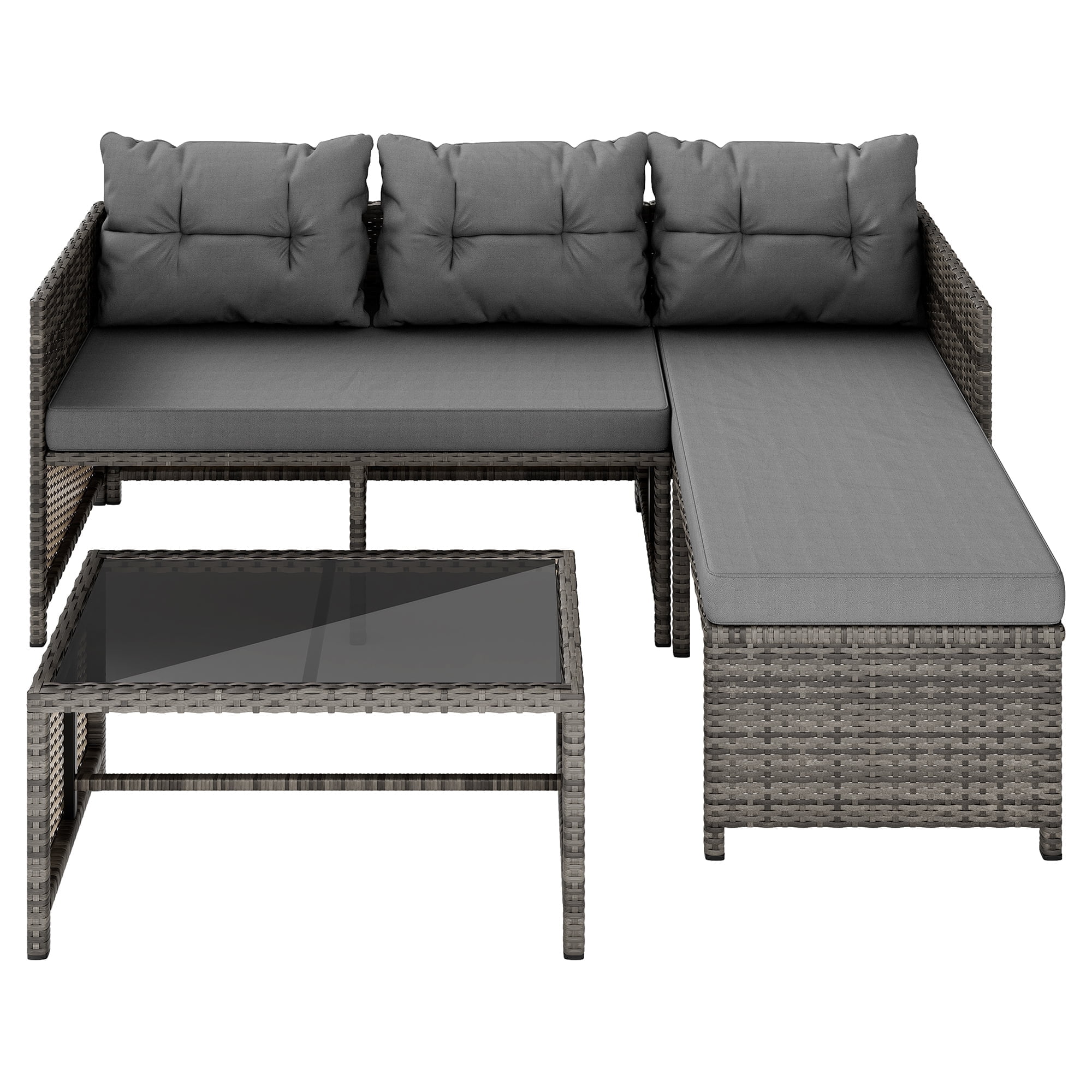 Walsunny 3 Pieces Patio Furniture Sectional Set, All-Weather Wicker Rattan Outdoor Furniture Set with Cushion and Glass Coffee Table, Patio Conversation Set for Garden, Backyard, Pool,Gray