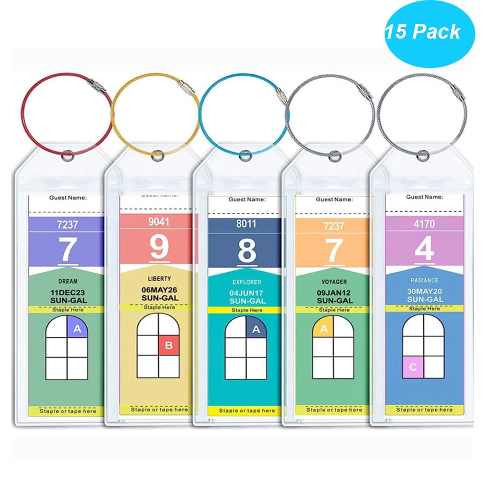 12 Pack Cruise Luggage Tag Holder Compatible with P&O, Princess, Carnival, MSC, NCL, Waterproof, Clear, Durable, with Zip Seal, Steel Loops, Cruise Essentials