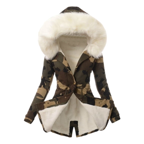 JIKNTTR Women's Winter Coats Parkas Hooded Military Jacket Coats Thick Lined Parka Camouflage Hooded Jackets Pockets Thickened Ski Snow Jacket