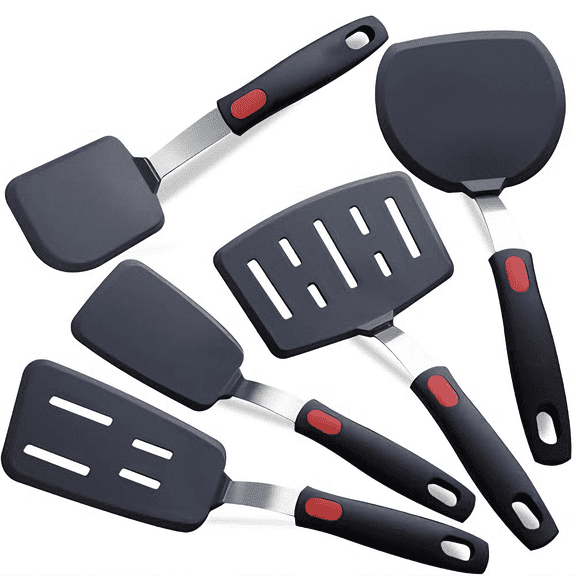 JOGGEIL Silicone Spatula Turner Set of 5,600°F Heat Resistant Cooking Spatulas for Nonstick Cookware, Large Flexible Kitchen Utensils BPA Free Rubber Spatula Set for Egg, Pancake, Fish, Burger