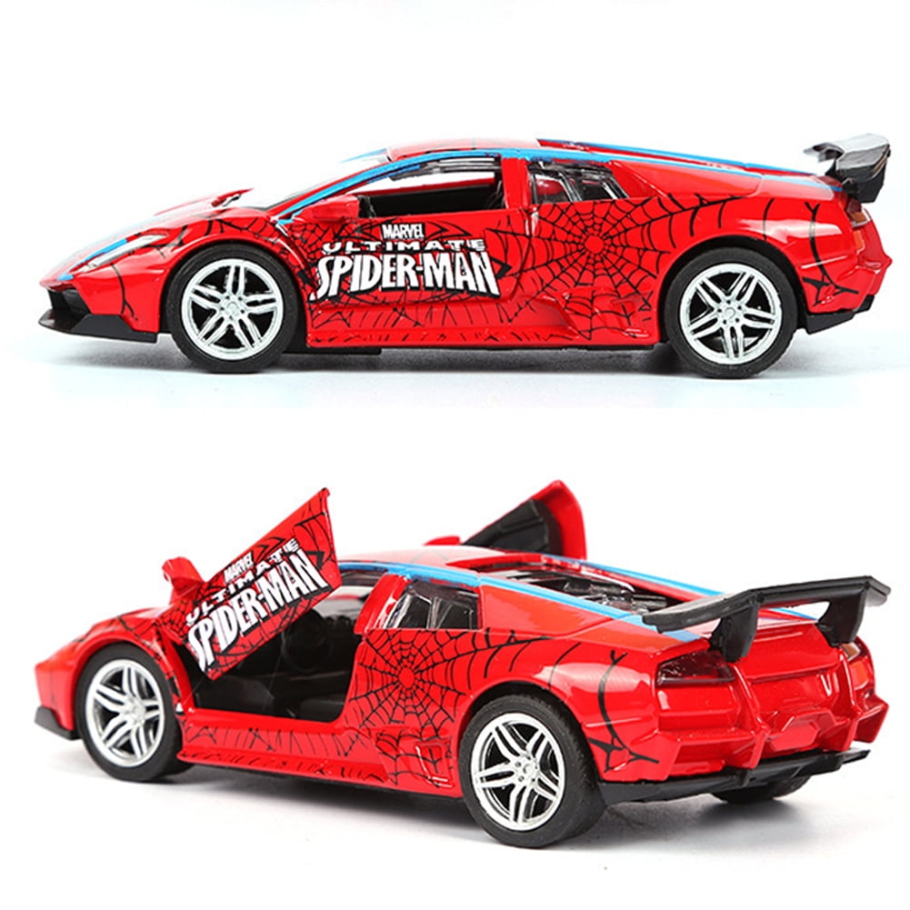 Marvel The Amazing Spider-Man Diecast Car Gallardo Pull Back Sound Light Kid Toy