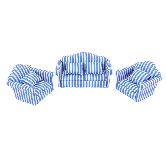 Dollhouse Sofa Set, 3Pcs Light Color Strip Miniature Sofa Set  For Decoration Blue