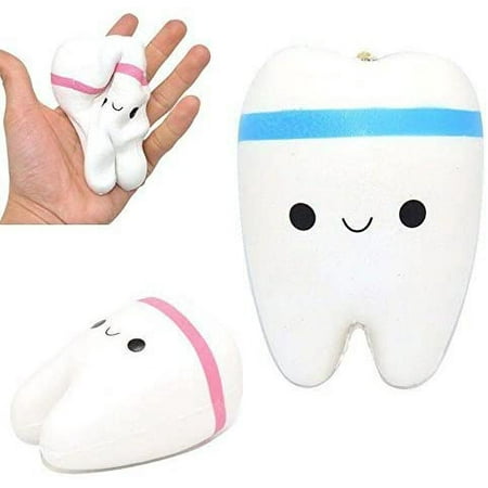 2pcs Cute Cartoon Tooth Pendant Squishy Toys Slow Rebound Stress Reliever Toys Slow Rising Jumbo Cute