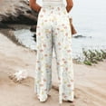 thumbnail image 5 of Mlqidk Women's Pants Lounge High Waist Linen Pants Lightweight Wide-Leg Cotton Linen Trouser Plus Size Loose Fit Floral Print Pants with Pocket White M, 5 of 5