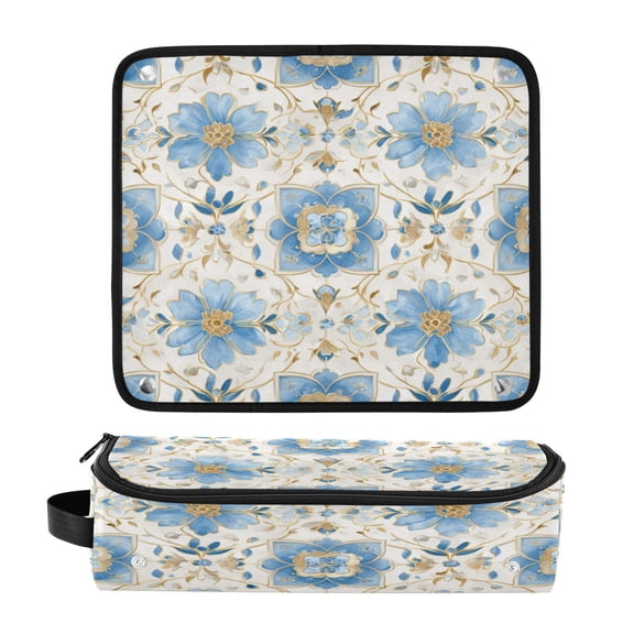 Hair Tool Organizer Bag with Heat Resistant Mat Removable Travel Storage Case for Hot Air Brushes Curling Irons Elegant and Timeless Blue Flower