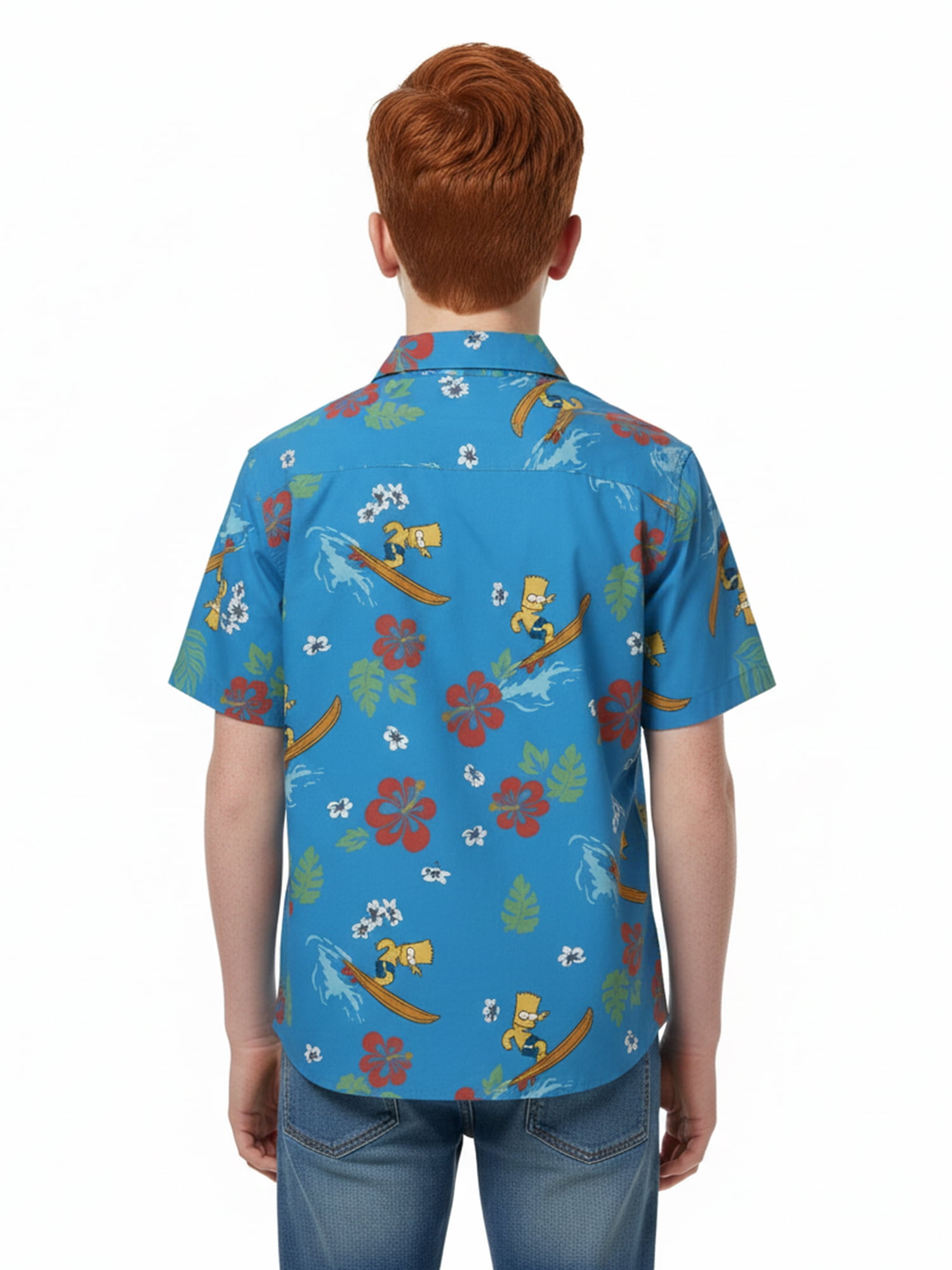 The Simpsons Boys Graphic Button Up Resort Shirt with Short Sleeves, Sizes 4-18
