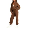 thumbnail image 2 of Women'S 2 Piece Outfits Casual Lapel Zip Sweatshirts and Wide Leg Pants Tracksuit Sets Brown XL, 2 of 9