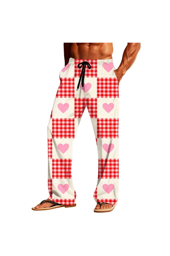 Valentine's Day Pant for Mens Pajamas Loungewear Pants Soft Lightweight Loose Sleepwear Bottoms with Pockets