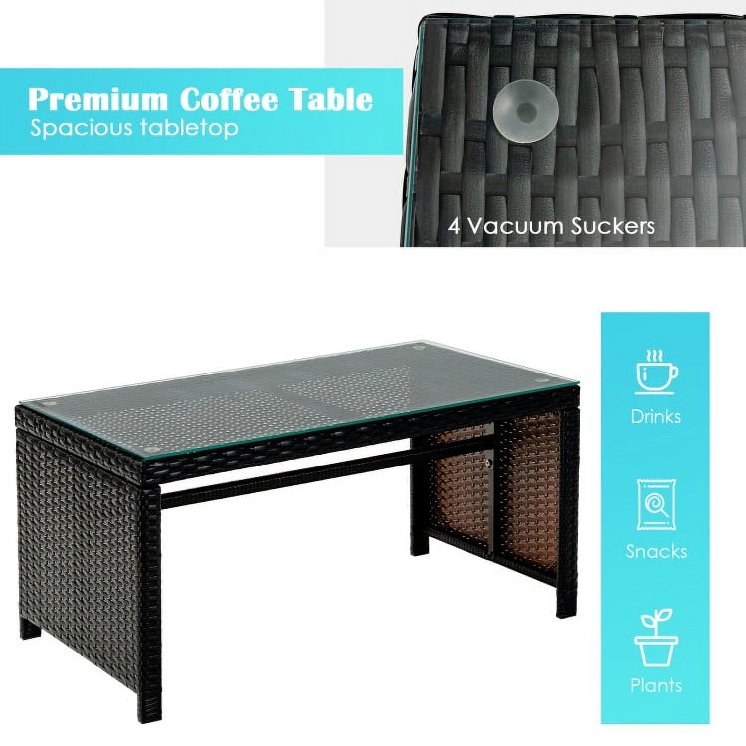 Aimee Lii 4 Pieces Wicker Patio Furniture Set, Coffee Table Cushioned Sofa, Modern Patio Furniture, Turquoise Aimee Lii 4 Pieces Wicker Patio Furniture Set, Coffee Table Cushioned Sofa, Modern Patio Furniture, Turquoise