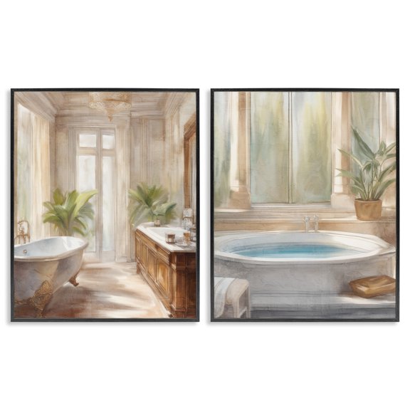 Stupell Industries Traditional Serenity Bath Bathroom Interior Black 2pc Framed Giclee Art Set, 11 x 14 each, by Kim Allen