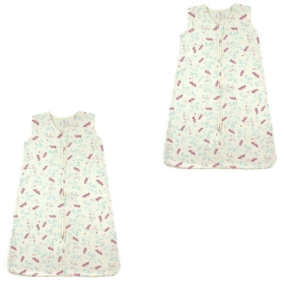 Touched by Nature Unisex Baby Organic Cotton Sleeveless Wearable Sleeping Bag, Sack, Blanket, Botanical Flutter 2-Pack, 18-24 Months