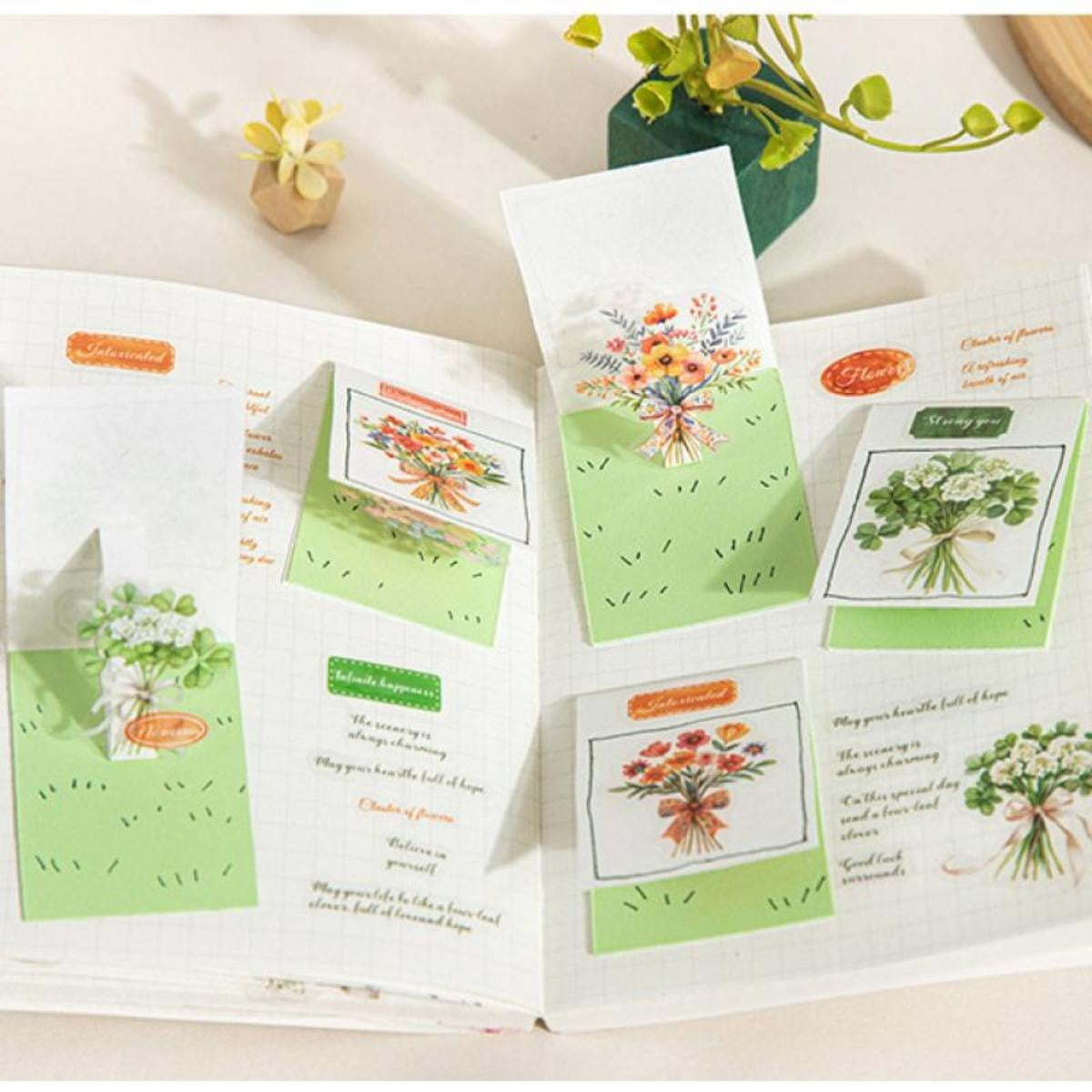 6 Rolls of 12m Floral Die-Cut Tapes Bouquet and Text Themes PET Waterproof Material Retro Style DIY Planner Decoration Scrapbook Material Tape