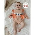 thumbnail image 6 of Miaouyo Infant Baby Girl Fall Romper 0 3 6 12 18 Months Bows Animal Rugby Embroidered Plaid Crew Neck Long Sleeve Romper and Bow Headband, 6 of 9