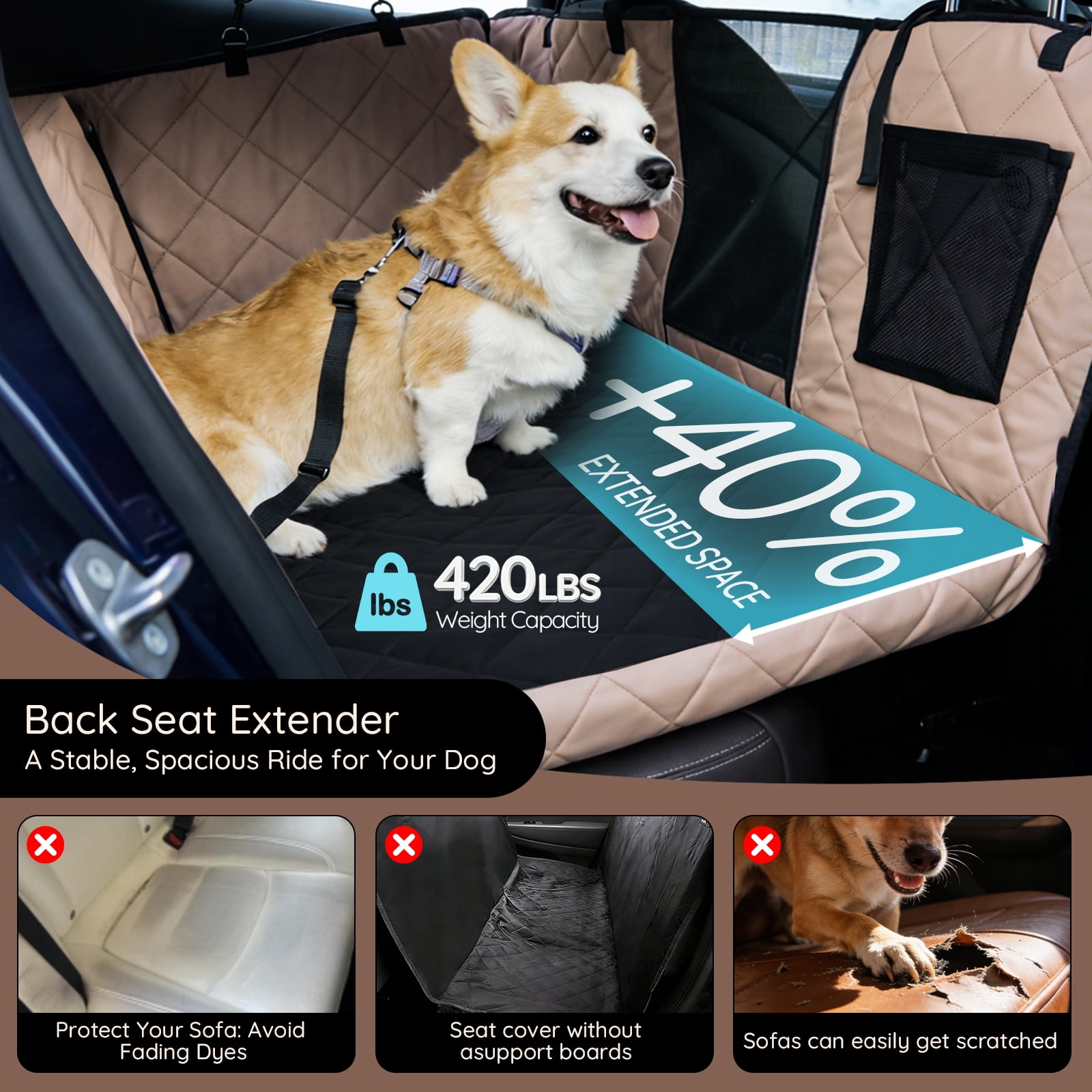 Bella & Pal Back Seat Extender for Dogs, Supports 420 lbs photo 2