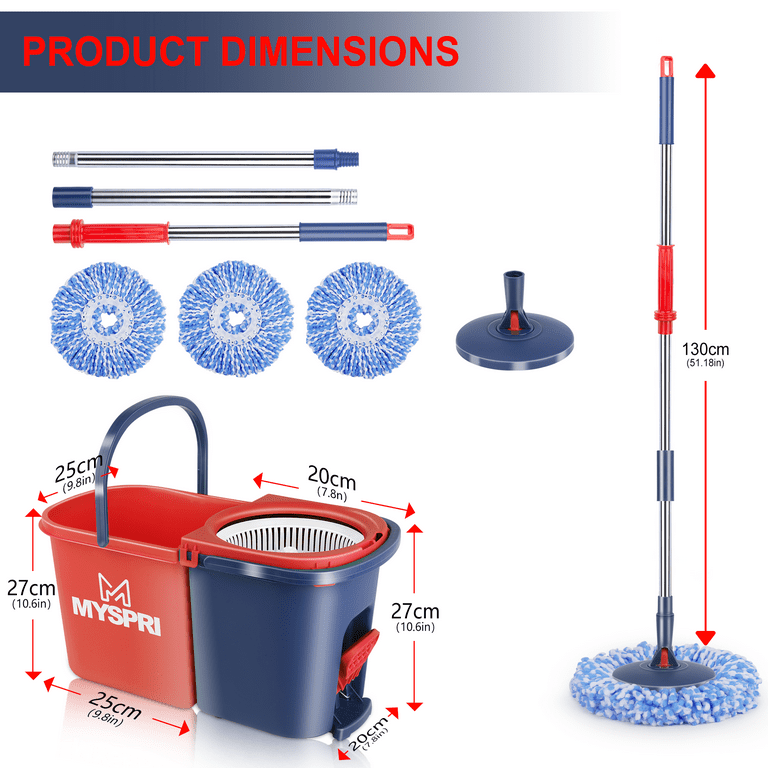 MYSPRI Spin Mop and Bucket System with Wringer Set for Floors