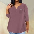 thumbnail image 2 of ADSSDQ Plus Size Tops 3/4 Sleeve Y2K Plain Spring Shirts For Women 2024 Casual Summer With Pocket V Neck Womens Dressy Blouses Elbow Length Graphic Tee Workout Clothes Pink 3XL, 2 of 5