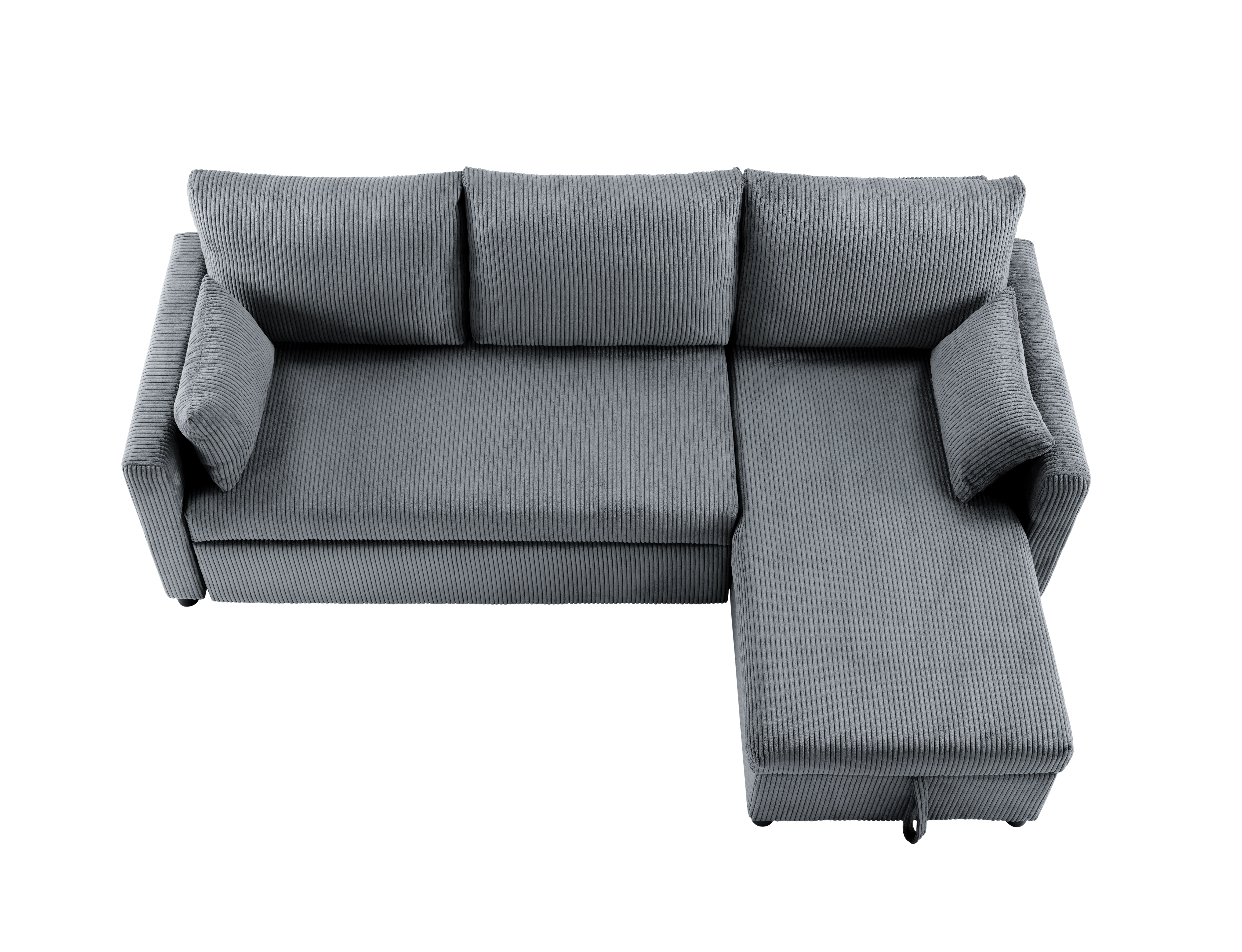 BSHTI L-Shaped Pull Out Sleeper Sofa Bed with Storage Chaise – 3-Seater Convertible Corduroy Sectional Couch for Small Living Room, Apartment, or Office, Dark Gray