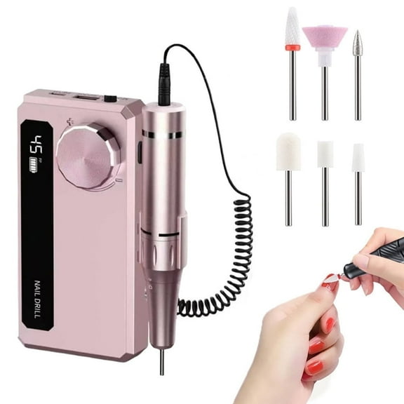Electric Nail Drill, Cordless Nail File Machine, Nail Drill Kit with 45000RPM, Electric Nail Drill Machine & Power Bank 2 In 1, Portable Nail Drills for Acrylic Nails for DIY Home or Salon Mani-Pedis