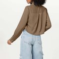 thumbnail image 4 of WEAIXIMIUNG T-Shirts Amusants pour Femmes Sarcasme Col en V Mode Féminine Texture Satinée Col à Revers Manches Longues, 4 of 6