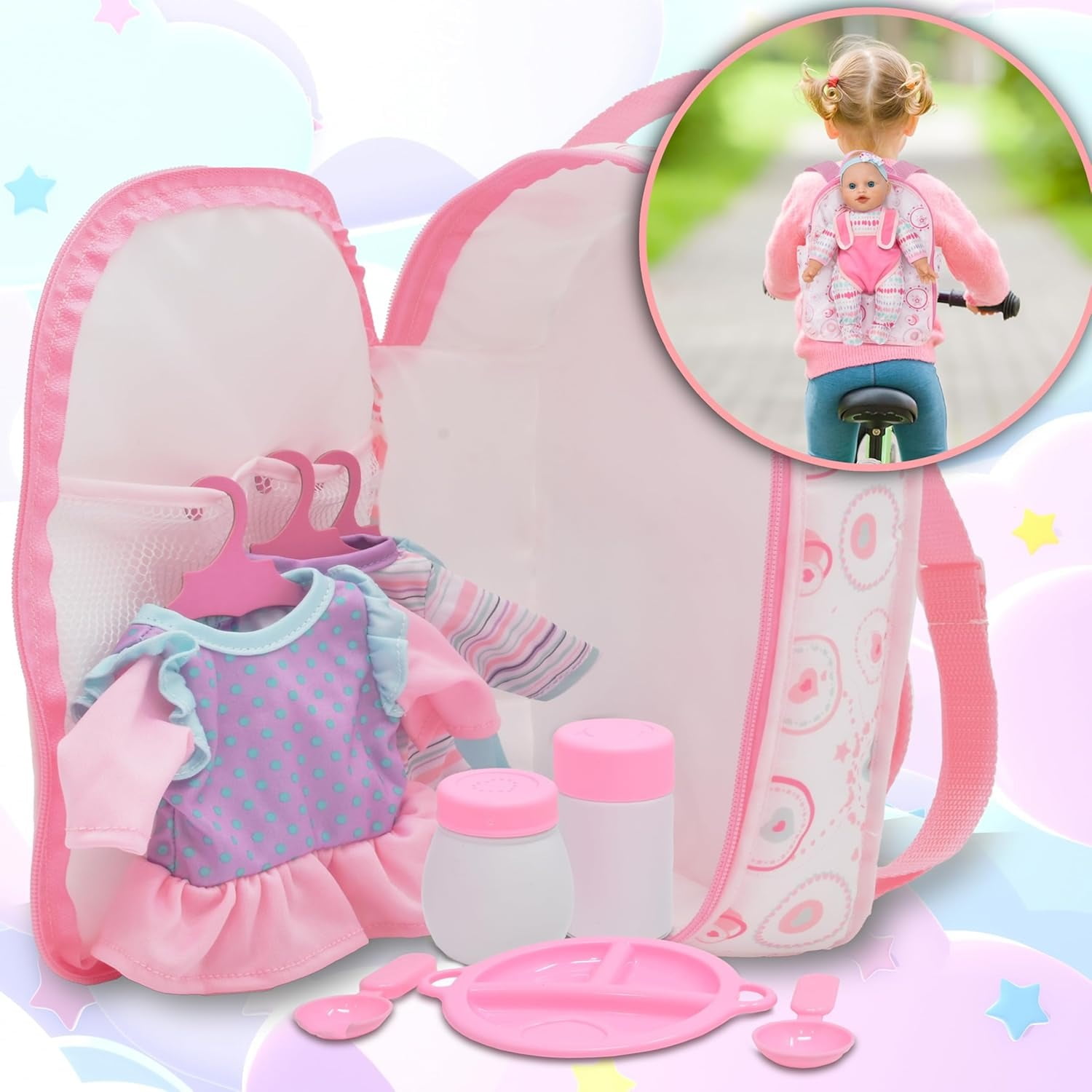Gift Boutique 12-Inch Soft Body Baby Doll with Clothes, Backpack Carrier & Accessories for Toddlers and Kids