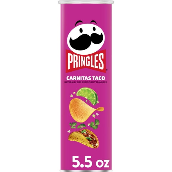 Pringles Carnitas Taco Potato Crisps Chips, Lunch Snacks, 5.5 oz Canister
