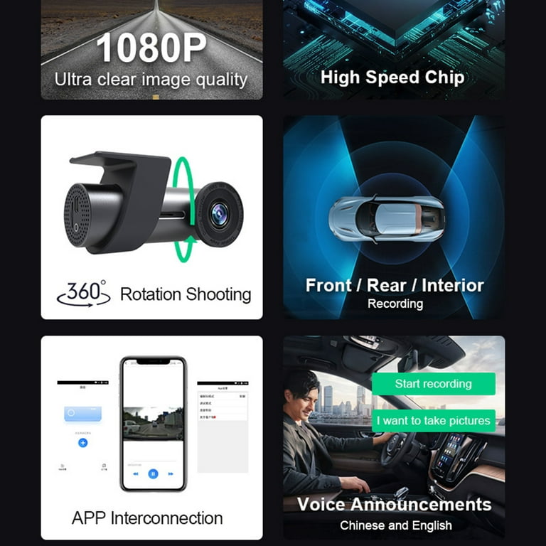 Dash Cam 4K Wifi Mini Car Camera 360 ° Surveillance Dvr Para Coche Dashcam  24h Parking Monitor Kamera Front and Rear Dual Dvrs