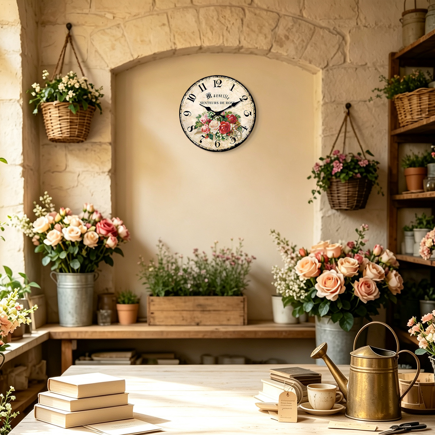 Constantplanet 12-Inch Vintage Rose Floral Wall Clock photo 2