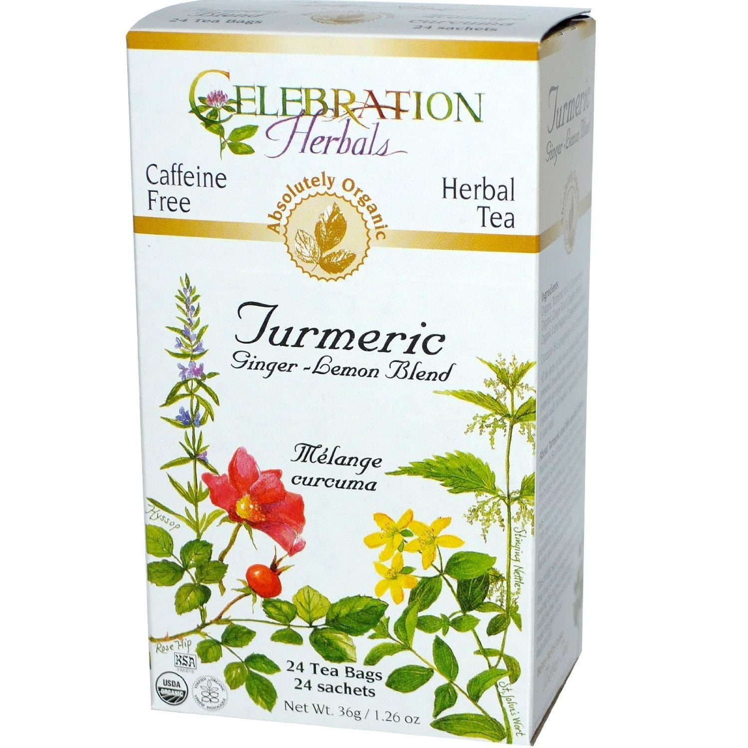 Celebration Herbals Organic Turmeric Tea Ginger Lemon 24 Tea Bags