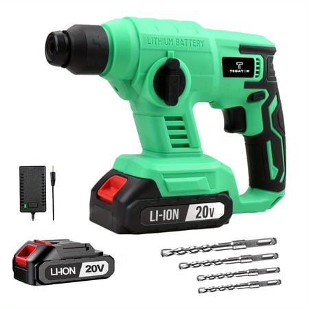 Tegatok 20V Mini Cordless Rotary Hammer Drill, Safety Clutch, 4 Modes Variable Speed and Charger, Rotomartillo for Concrete