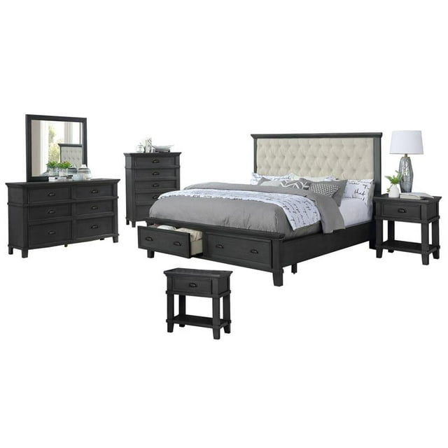 Sandy Platform Cappuccino Wood 6 Piece Bedroom Set in California King