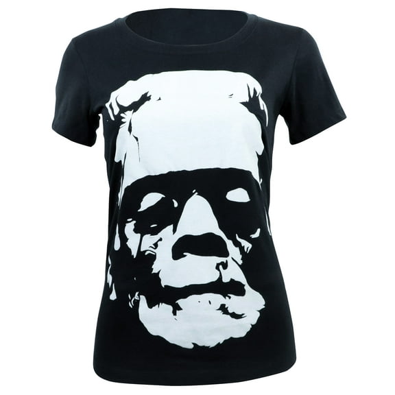 Universal Monsters Junior's Black & White Frankenstein Head T-Shirt L