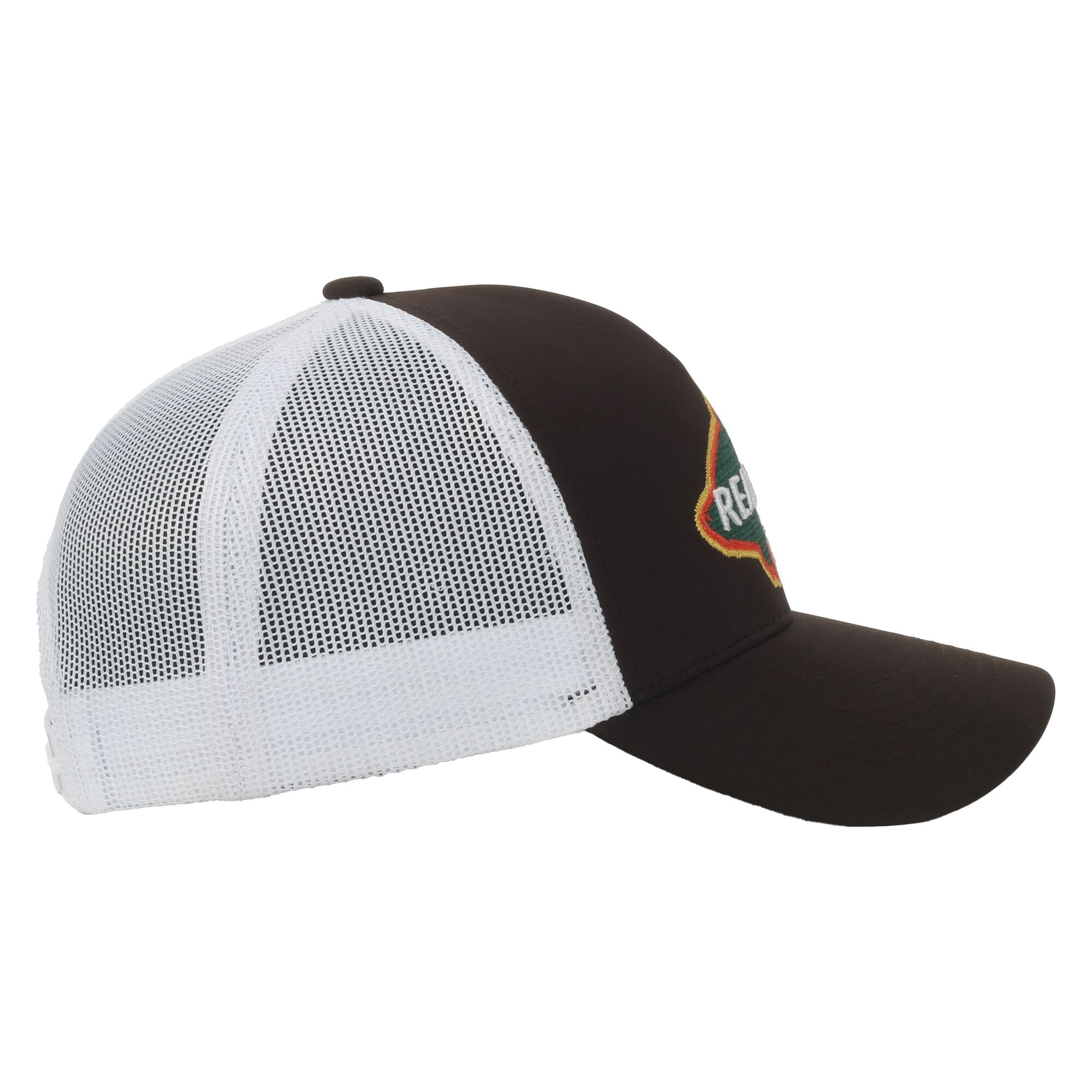 Realtree® Fishing Brown/White 5-Panel Cap – Structured Mesh Back, Antler Logo, One Size
