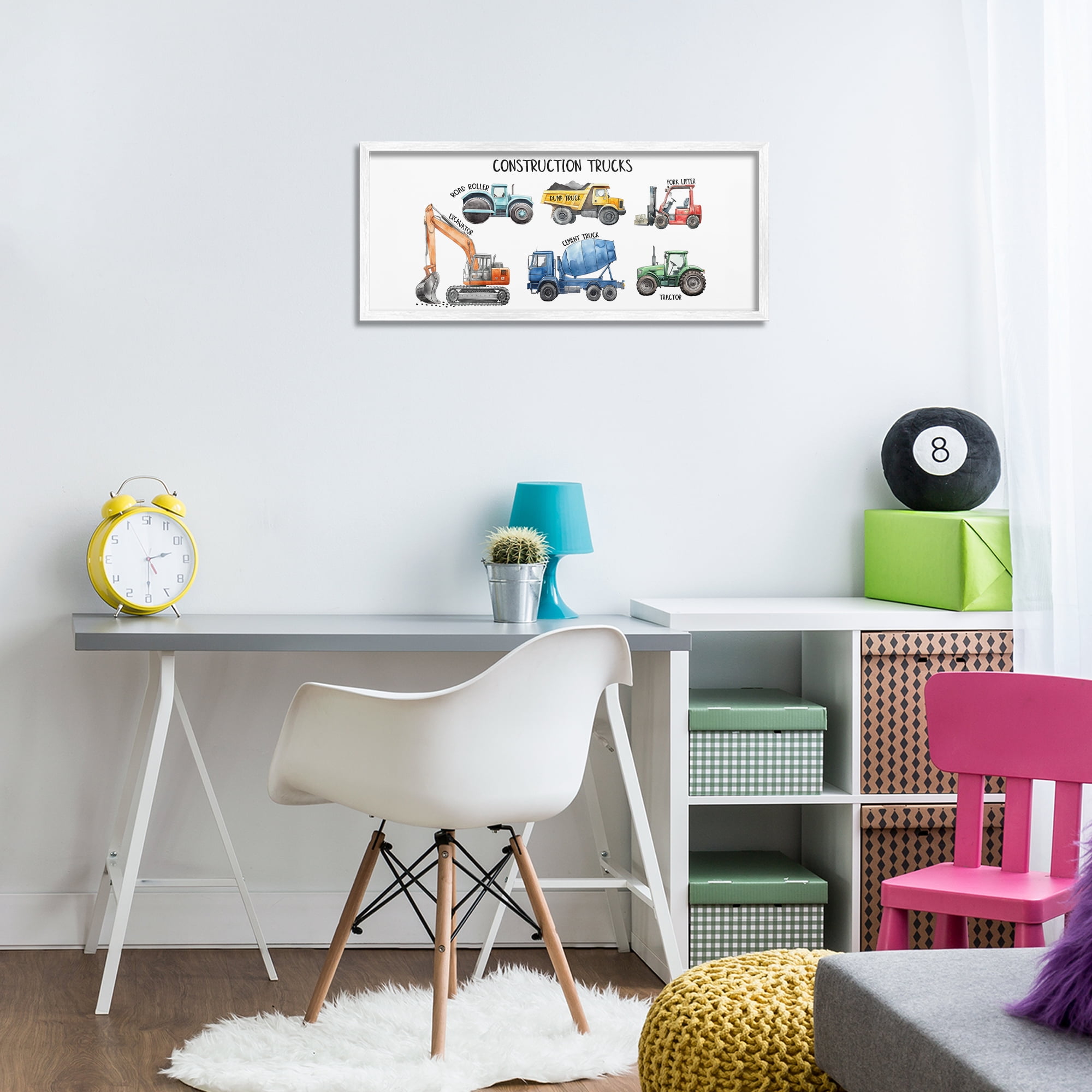 Stupell Industries Industrial Construction Trucks White Framed Giclee Art, design by Christine Simpson Art