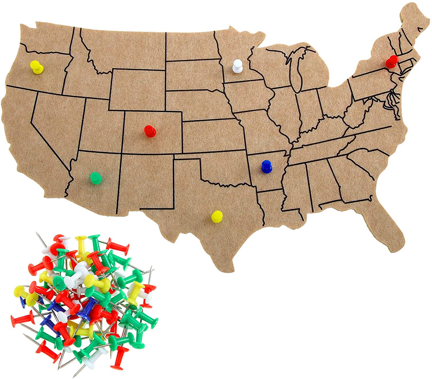 Felt USA Map USA Bulletin Board with 100 Push Pins United States Outline Board Map Decoration 