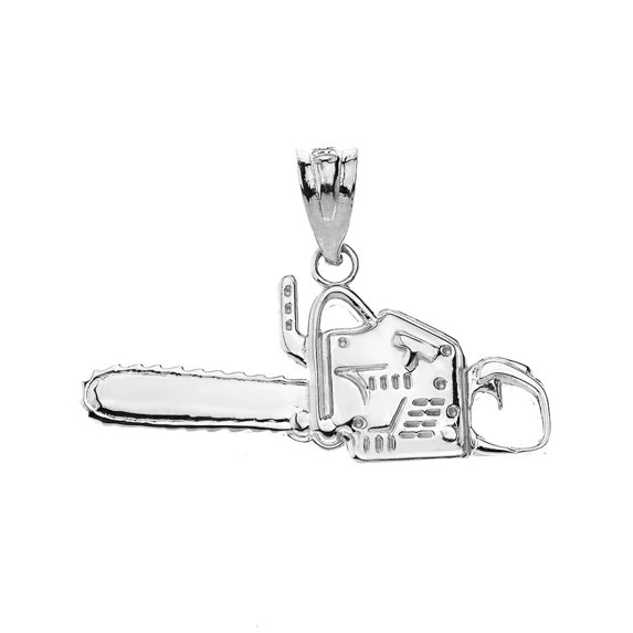 TIMBER CHAINSAW CHARM PENDANT NECKLACE IN STERLING SILVER : Pendant with 18" chain