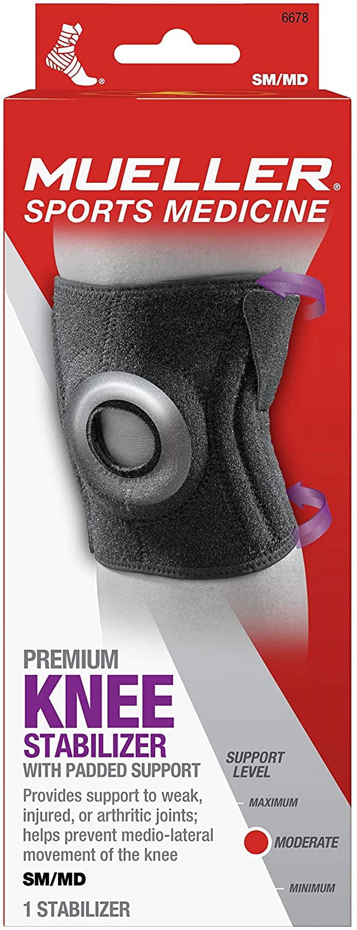 Mueller Premium Knee Stabilizer with Padded Support, Black, Small/Medium
