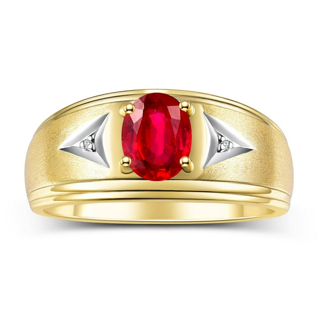 RYLOS Men's Rings 14K Yellow Gold Classic 8X6MM Oval Gemstone & Diamond Designer Ring Ruby July Birthstone Rings For Man Gold Rings Size 10