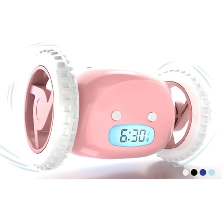GGSW Extra Super Loud Alarm Clock for Heavy Sleepers Adults Kids Teens Bedroom, Move Jump Roll Run Away Easy to Set Smart Digital Alarm Clock on Wheels -Funny Gag Gift (Pink)