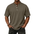thumbnail image 2 of Yifymode Men's Waffle Knit Henley Short Sleeve Shirt, Button-Down Loose Fit Lightweight Summer Top Light Brown M, 2 of 7