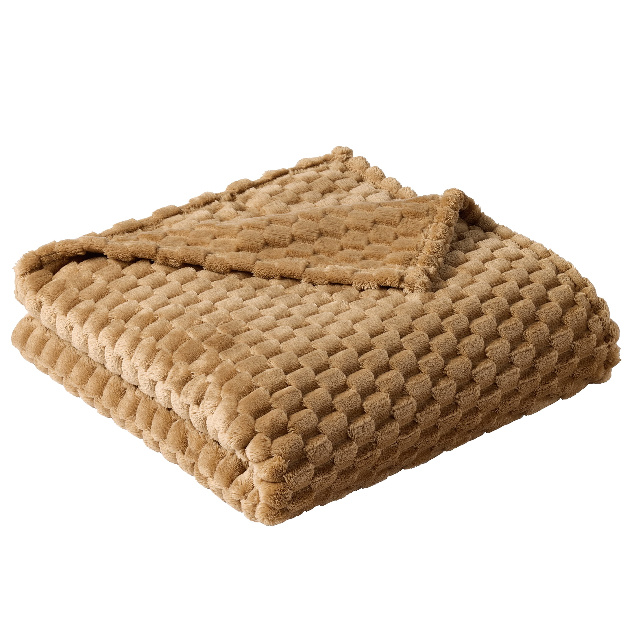 Better Homes & Gardens Textured Velvet Plush Oversized Throw Blanket in Dark Caramel