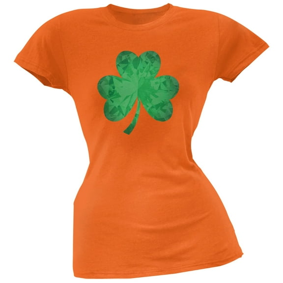 St. Patricks Day - Jeweled Shamrock Orange Soft Juniors T-Shirt - Small