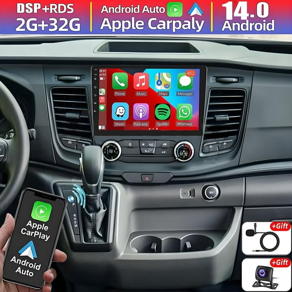 Eforcase Android 14 Car Stereo Radio for Ford Transit Custom 2020-2024 with Wireless Carplay Android Auto, 10inch Touchscreen with Bluetooth/FM/GPS/WiFi/SWC   Backup Camera