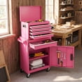thumbnail image 2 of Costway 2 in 1 Tool Chest & Cabinet with Sliding Drawers Rolling Garage Organizer, Pink, 2 of 10