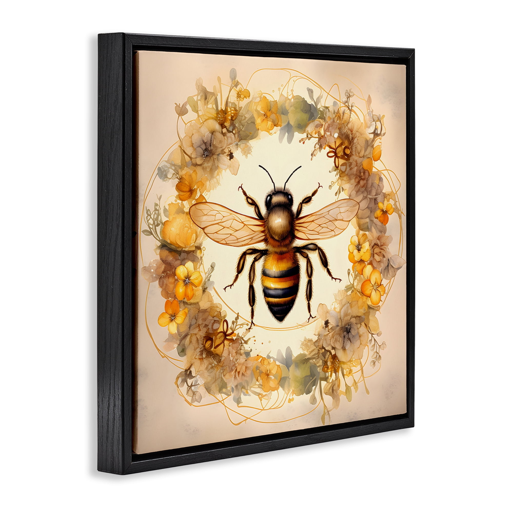 Stupell Industries Country Bee Wreath Animals & Insects Painting Black Floater Framed Canvas Art Print Wall Art, 18 x 18